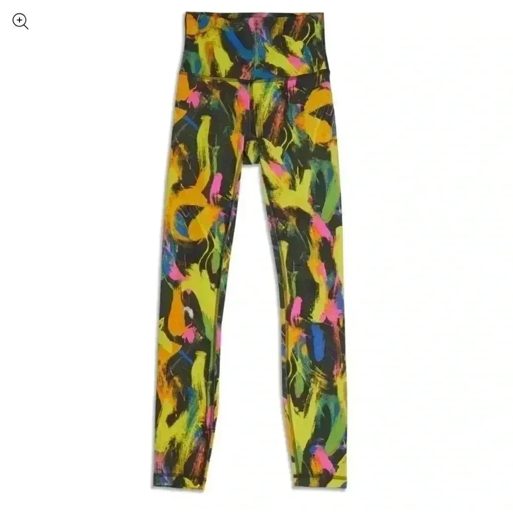 Lululemon multi colored Wunder Train HR leggings yellow orange green - Picture 3 of 9